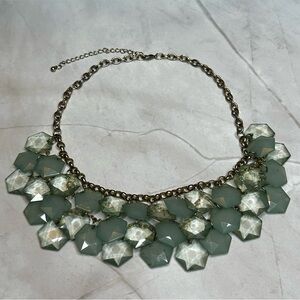 Unique Gold Tone and Light Green Statement Necklace